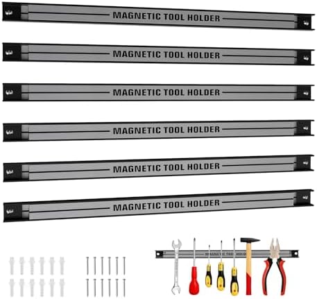 18" Magnetic Tool Holder Strip, 6 Pack Magnet Bar with Mounting S...