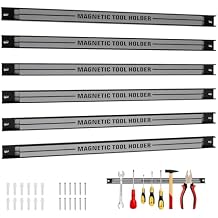 18" Magnetic Tool Holder Strip, 6 Pack Magnet Bar with Mounting Screws, Heavy Duty Magnetic Strips Tool Organizer for Garage Shop Workbench Kitchen Organization Sliver