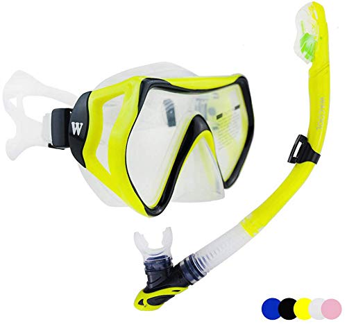 WACOOL Snorkeling Package Set for Adults, Anti-Fog Coated Glass Diving Mask, Snorkel
