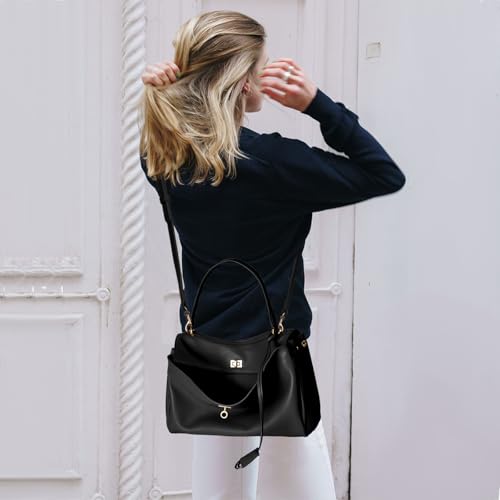 Image of hedexe Genuine Leather Tote Bag for Women: Soft Cowhide Shoulder Handbags for Ladies - Satchel Purse for Travel Work(Large)