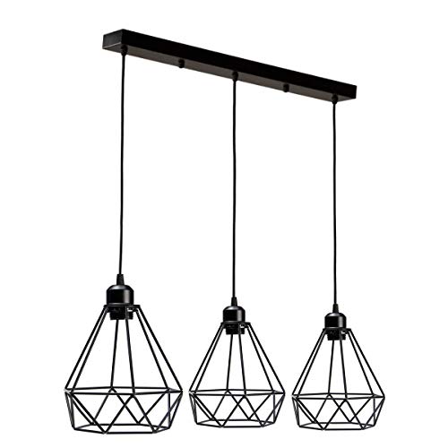 Modern Rectangle 3 Way Ceiling Pendant Cluster Light Fitting Cage Style Light UK (Black Diamond Cage)
