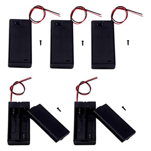 LAMPVPATH 5Pcs 2 AA Battery Holder with Switch, 2X 1.5V AA Battery Holder Case with Wire Leads and ON/Off Switch(5 Pack) Cover