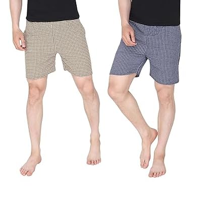 Men's Cotton Regular Fit Checkered Shorts with Inside Comfortable Elastic Waistband (Pack of 2) (XX-Large, Blue & Yellow)-image-37