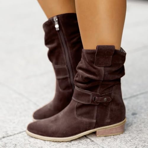 Botines de tacón grueso negro Generisch con cremallera de invierno para moda clásica chic 2
