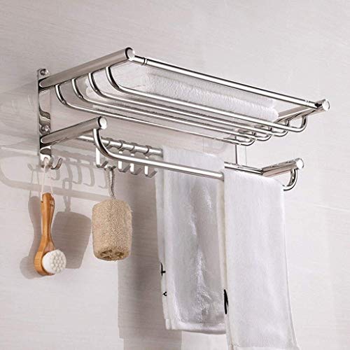 Preisvergleich Produktbild AINIYF Badezimmer Regal Handtuchhalter, Faltbare Wand befestigter Doppel-Handtuchhalter mit Handtuchhalter, poliert 304 Edelstahl-Tuch-Regal / 15,7~31,5 Zoll (Size : 70cm)