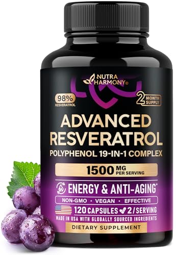 resveratrol supplement - 19-in-1 organic polyphenol complex - noni extract  berberine  quercetin  apple cider vinegar  acai - made in usa - antioxidant amp heart health support