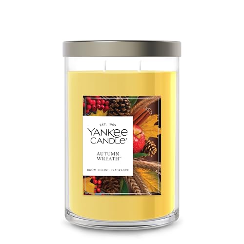 Yankee Candle Large Tumbler Scented Candle with up to 80 Hour Burn Time Premium Plant Wax Blend for Consistent Burn 20 oz Tumbler Candle with Room Filling Fragrance Autumn Wreath