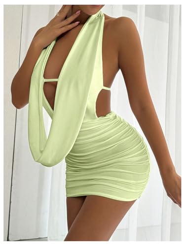 Image of SOLY HUX Women's Sexy Deep V Neck Halter Bodycon Mini Dress Sleeveless Party Club Dresses