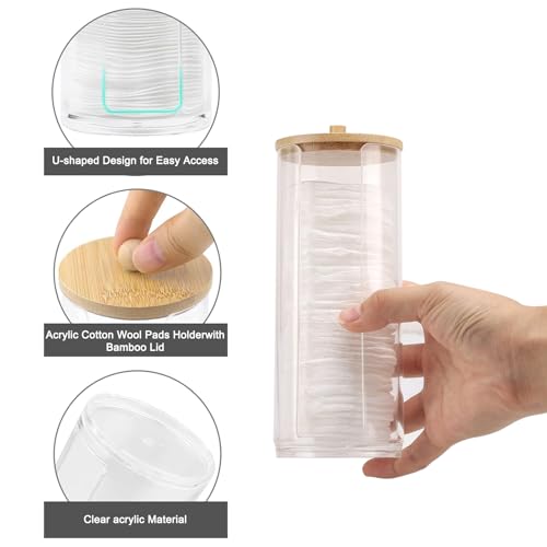 YTUGIL 3 Stück Wattepadspender,wattepad halter,behälter für wattepads,behälter wattepads,Wattestäbchen Halter - Mit Bamboo-Deckel