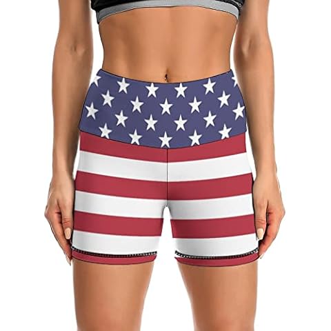 LARSD Biker Shorts for Women American Flag High Waisted Workout Shorts Yoga Running Shorts, American Flag, Medium Cover