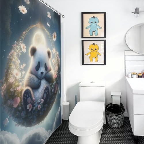 Rideau de douche bébé panda rideau de baignoire imperméable lavable 140x183cm - 3