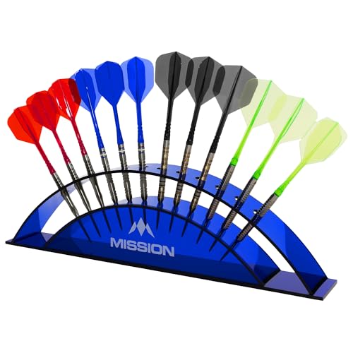 Mission Darts | Darts Station 12 | Holds 12 darts | Acrylic Darts Display Arc | Multiple Colours Available. (Blue)