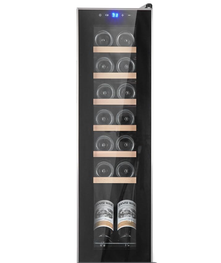 SunnyFurn JC-52 18 Bottle Dual Zone Wine Cooler | Metal & Stainless Steel Wine Refrigerator | Freestanding Wine Cabinet for Home Use (Iron + Stainless Steel Construction)