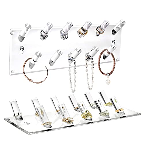 Ikee Design 2 Pack Multipurpose Acrylic Wall mounted Jewelry Organizer, Bracelets Rings Bangles Necklace Hangers,Necklace Holder for Store, Showcase, Clear, 13 W x 4 1/4 D x 1 3/4 H in
