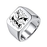 FindChic Customized Monogram Letter Signet Rings Square Chunky Biker Band Seamless Ring Stainless Steel Size 10 Punk Hip Hop Personalized Old Europe Letter Engraved Jewelry Gift for Men Dad Boyfriend