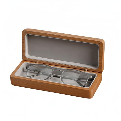 Image of Black Walnut Glasses Case - Brass Hinges & Magnetic Closure, Velvet Lining, Natural Wood Grain (Not for Large Frames)