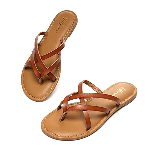 Luffymomo Women's Elastic Strap Flat Sandals Casual Summer Open Toe Sandal(11 M Us Brown) #TOP2