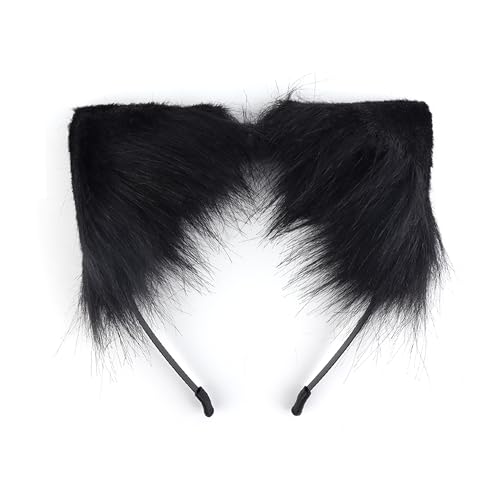 Paxrmuky Katzenohren Haarreif, Katzenkostüm Damen Erwachsener Set mit Plüsch Schwarz, Katzenschwanz und Katzenohren Halsband für Halloween, Karneval, Kostümfest, Katze Cosplay