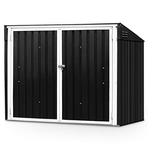 Foto von GYMAX Garten Lagerschuppen aus Metall, Gartenbox 173 x 97 x 134 cm, Mülltonnenbox mit geräumigem Stauraum, Wetterbeständige Gerätebox mit Pultdach & abschließbaren Türen, Dunkelgrau