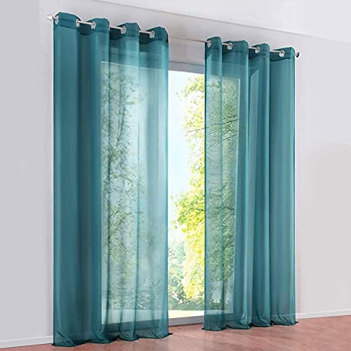 SIMPVALE 2 Panneaux Rideaux Voilages Voile à œillets Transparents pour fenêtres, Balcon, Salon Décoration (Largeur 140cm x Hauteur 145cm, Bleu)