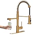 GIMILI Brushed Gold Drinking Water Faucet 3 in1 Commercial Style Pull-Down Single Handle Filter Kitchen Faucet for Water Filtration System,Without Water Filtration Device