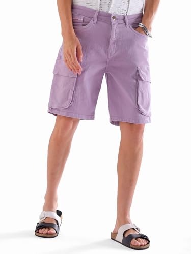 Image of The Indian Garage Co Men Relaxed Fit Solid Mid-Rise Denim Cargo Shorts