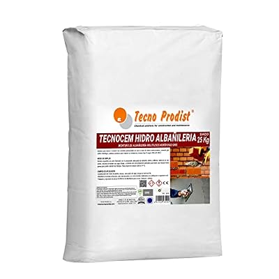 TECNOCEM HIDRO ALBAÑILERÍA de Tecno Prodist (SACO 25 Kg) Mortero de cemento para trabajos de albañilería y construcción, hidrófugo, ideal para revocos, enlucidos y colocación de ladrillos. Color Gris.