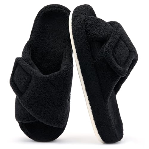 Women's House Slippers Adjustable Indoor Shoes Open Toe Bedroom Fuzzy Slide - Main Image