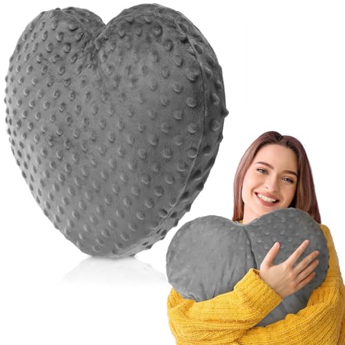 Briwooody Weighted Sensory Pillow Glass Bead Calming Hug Pillow Gifts for Women Wife Anxiety & Stress Relief Heart Shaped 12x12 Cooling Cushion for Adults Relaxation Gift(Gray)