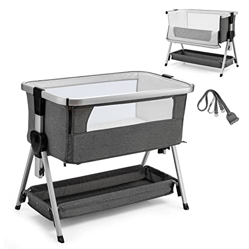 DREAMADE Lit Cododo Bébé 0-6 Mois avec Matelas Amovible Lit Berceau Nouveau-né à Hauteur Réglable,Panier de Rangement,Roues Intégrée,Charge 9 KG (Gris Foncé)