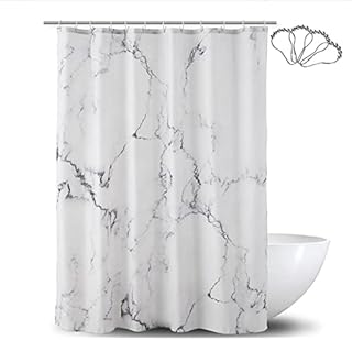 DeKeLaiFu Fabric Marble Shower Curtains for Bathroom with Steel Hooks, Gray and White Shower Curtain Marble Design with 3D Crack Bathroom Decor, Heavy-duty and Waterproof, 180x180cm(71x71inch)