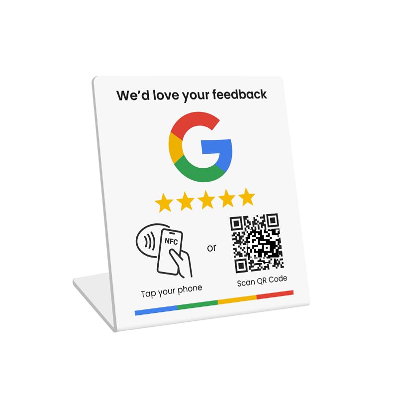 【5個セット】Google レビュースタンド　ホワイト　QRコード・NFC対応 Amazon | Google用レビュービジネススタンド、レビューサインNFCタップ