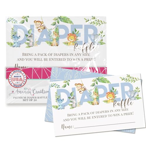 Watercolor Jungle Animals Diaper Raffle Tickets for Boy Baby Showers, 20 2
