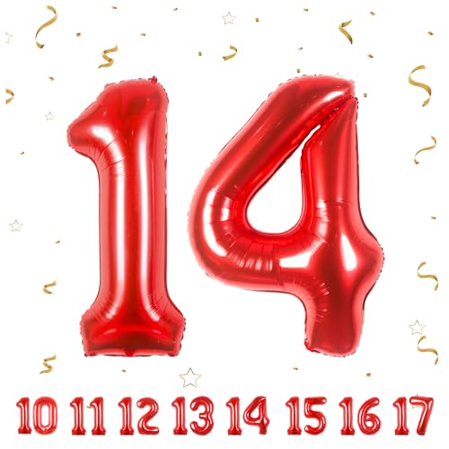 Globos de Cumpleãnos Numeros 14 Rouge,101 CM Numeros Globo Gigantes Grandes Decoracion,Globo Numero 14 Globos Niño Niña Adultos Cumpleãnos decorazione,Vuelan con Helio