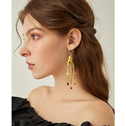 Unique Handmade Vintage Bohemian 18k Gold Hand Dangle Drop Earrings Gothic Crystal Planet Moon Star Dagger Earrings for Women Statement Jewelry Gifts4