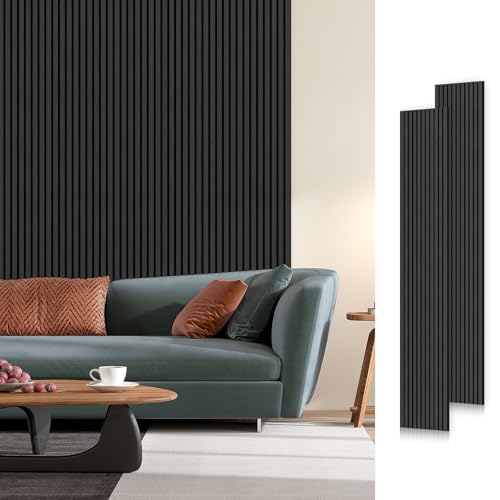6 Pack Acoustic Wood Wall Panels, 94"x 7.9" Each Soundproof Wood Panel, 3D Fluted Wood Slat Paneling for Wall and Ceilings, Black Oak 94" x 47.4" Blac