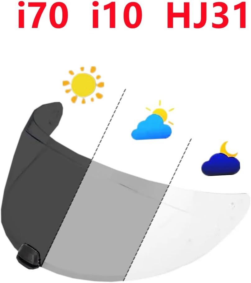 Helmet Shield for i70/i10/HJ-31 Helmets, UV Protection Windproof Moto Helmet Visor Shield Helmet Accessories (Photochromic Clear to Light Black)