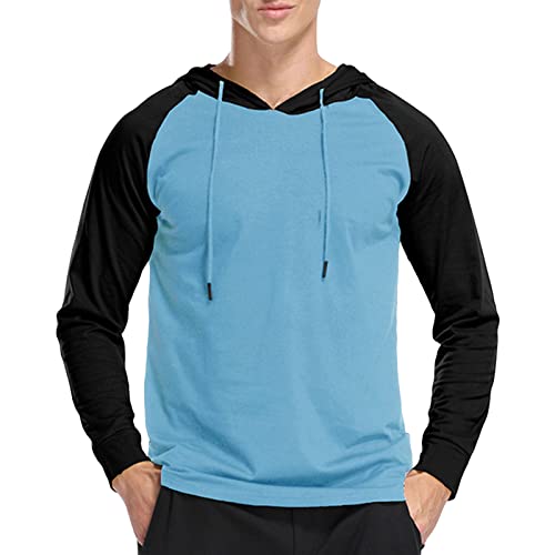 Men's Color Block Athletic Hooded Shirts Long Sleeve Workout Sport Sweatshirt Casual Running T Shirt Pullover Top (Medium,Blue)