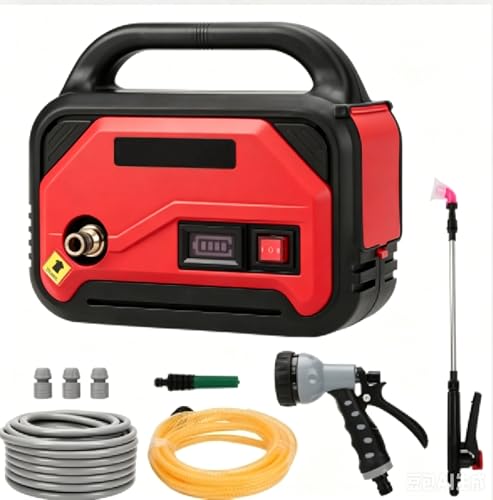 Ceritica 自吸式ウォーターポンプ コードレス 水中ポンプ 充電式 12L/分 給水・排水ポンプ 風冷システム 最大揚程30m/吸程3M 5m吸水ホース＋10m排水ホース スプレーガン7段調整 200W 洗浄ガン付き 自動起動停止 フィルター付 多用途ポンプ 洗車/散水/排水/水耕栽培/庭園灌漑用【本体のみ・バッテリーと充電器別売】 (レッド)