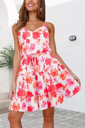 Image of Newshows Women's Summer Casual Dress Cute A Line Ruffle Hem Flattering Fit Beach Vacation Sundress