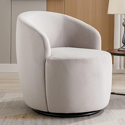 Sudwesto Swivel Barrel Chair with Velvet Fabric, Swivel Accent Chair, Comfy Sherpa Round Accent Chair for, Swivel Club Armchair for Nursery Living Room Bedroom (Grey Velvet)