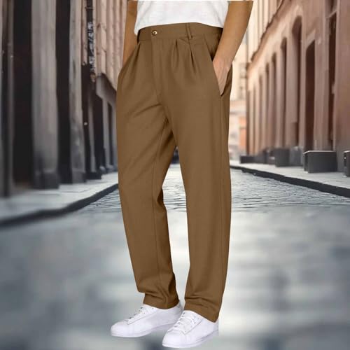 Mens Casual Dress Pants Straight Leg Casual Pleated Front Lightweight Business Golf Beach Trousers with Pockets2