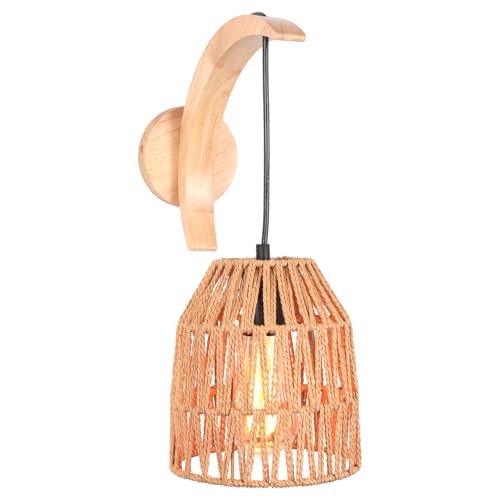 DLGLOLIN Applique Murale Intérieure en Bois E27 Abat-jour Cage en Rotin Lampe Murale Lune Murale Bohème Déc Éclairage Luminaire pour Chambre Salon Couloir...