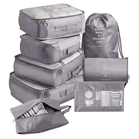 Packing Cubes for Suitcase,8 PCS Travel Luggage Packing Organizers Waterproof Travel Essentials Bag Clothes Shoes Cosmetics Toiletries Storage Bags(Grey) Cover