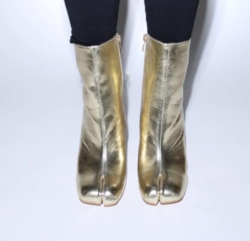 Liliana Mahomes-1 Womens Split Toe Tabi Boots Chunky Block Heel Ankle Booties (Gold, US Footwear Size System, Adult, Women, Numeric, Medium, 8)4