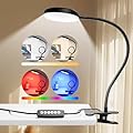 Reifeiniwei Desk Lamp with Clamp-10W?2-in-1 with RGB Ambient Light & Warm White Light,Book Reading Light Color Changeable/Flexible Gooseneck LED Lamps Clip on Bed Headboard and Computers 800LM-Black