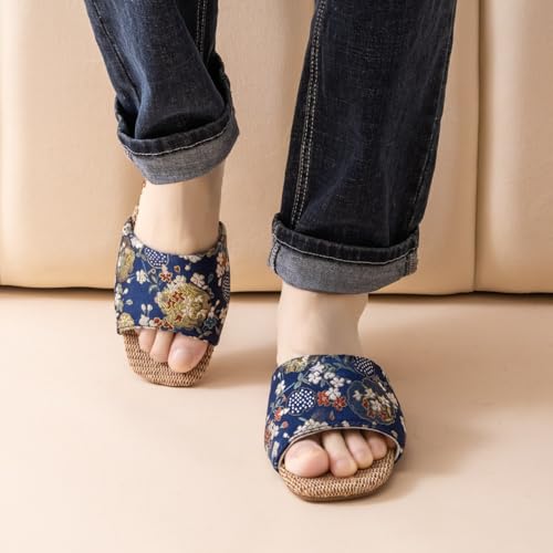 Espadrilles Tatami Japanese House Slippers for Women Cute Satin Home Flats Slip on Slides Open Toes Breathable Lightweight No Slip Comfort Wear Shoes Indoor Bedroom Matching Slippers for Couples2