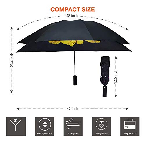 Viwinvela Inverted Automatic Umbrella Double Layer Windproof Reverse Folding Umbrella For Car Travel Men Women Sun Flower #TOP6