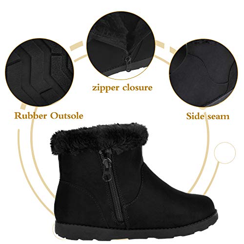 Festooning Girls Faux Fur Shearling Style Boot Girls Warm Winter Flat Non-Slip Zip Snow Boots For Indoor Outdoor Big Kid Black 1 #TOP2