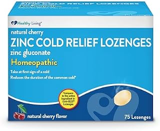 Healthy Living Cherry Zinc Lozenges, Homeopathic Cold Remedy, Reduces Duration of The Common Cold, Sore Throat, Cough, Congestion and Post Nasal Drip, 75 Count